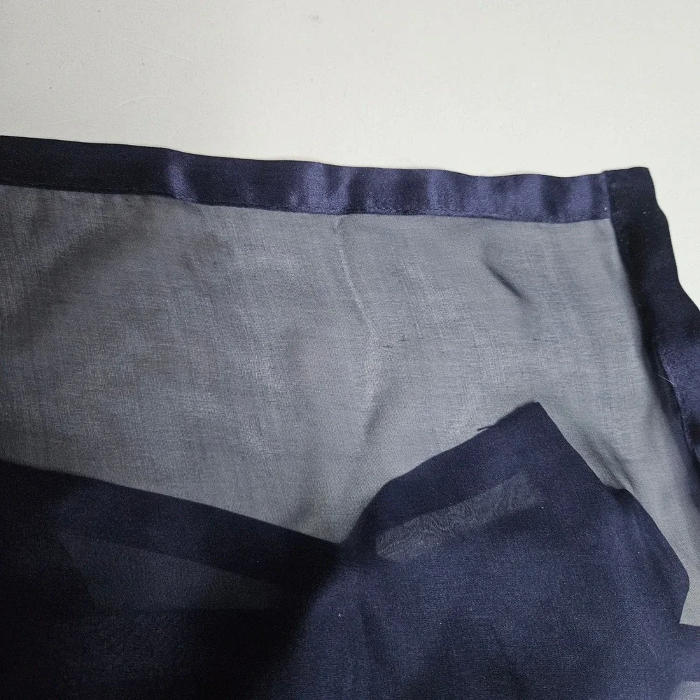 Cezanne Navy Blue 100% Silk Sheer Scarf Satin Trim Midnight Blue Elegant Luxury